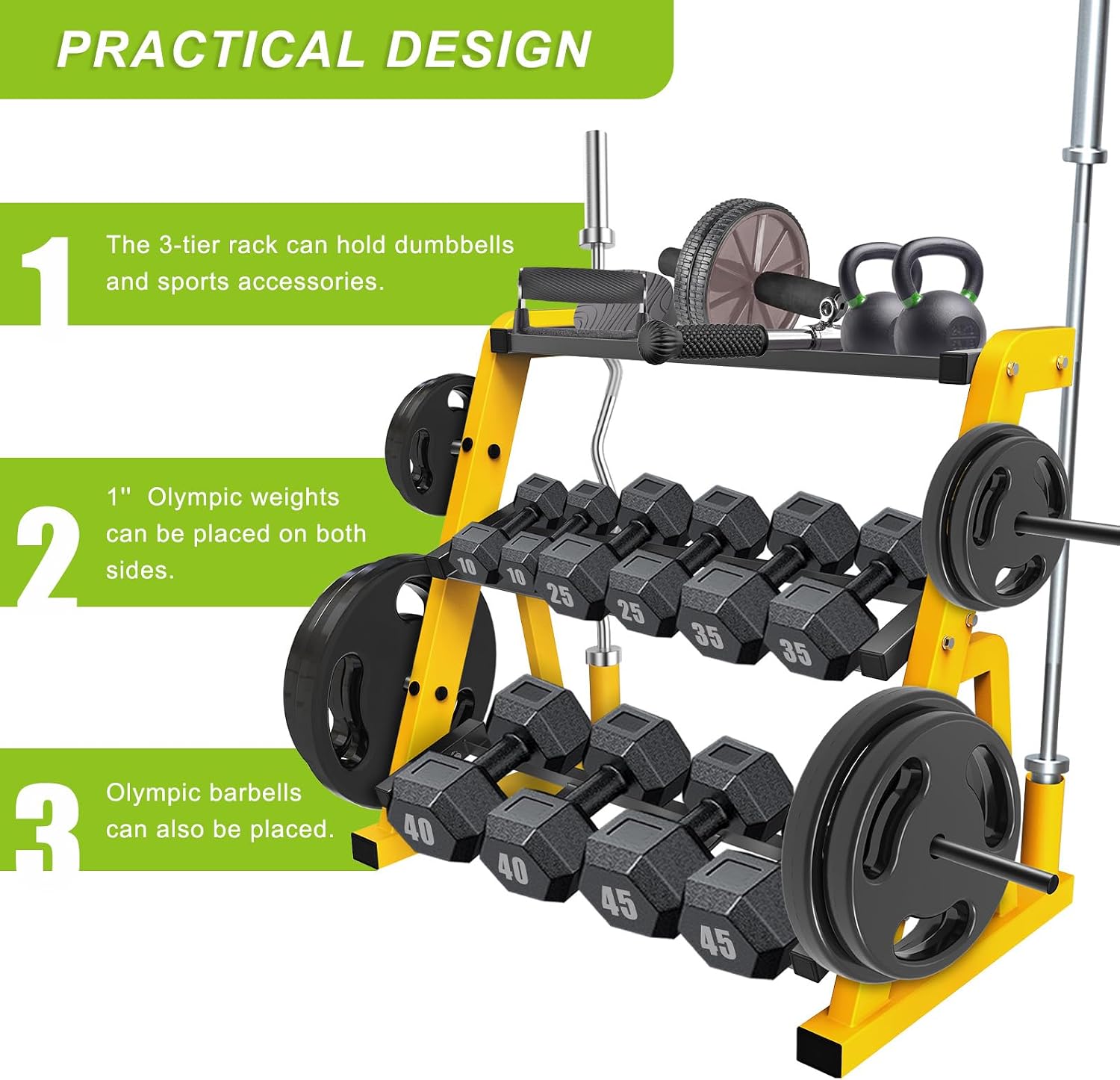 Supporto per manubri a tre liv - Home Gym Yellow recensione e prezzo